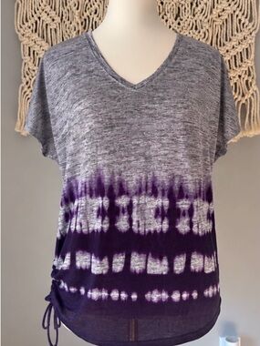 Simply Vera Vera Wang Gray and Purple Tie-Dye V-Neck Short Sleeve Top